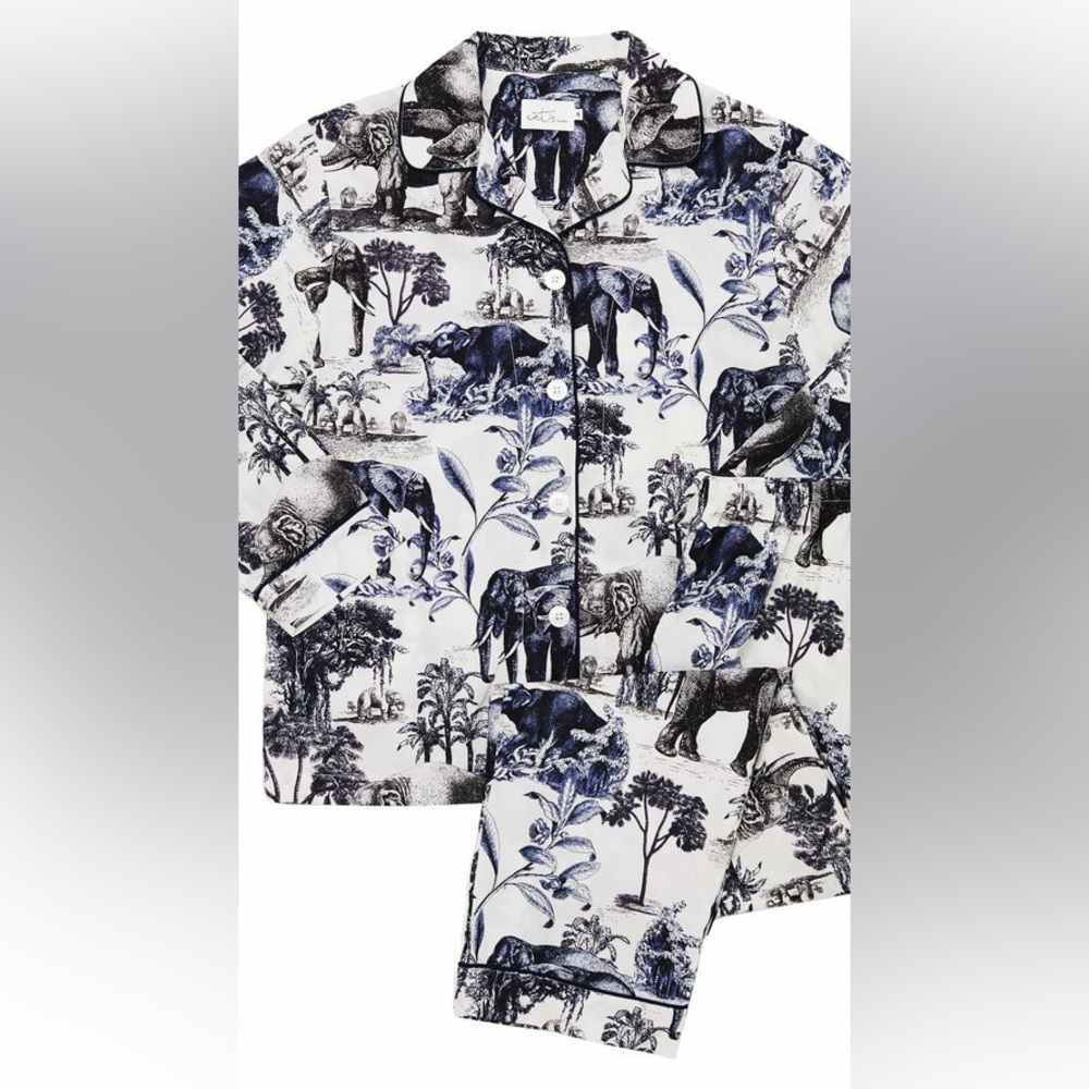 The Cat’s Pajamas Safari Toile Luxe Pima Cotton in Blue Large (current style) - Picture 3 of 16